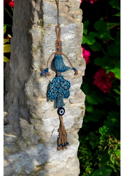 Nazar Boncuklu Seramik Ağaç ve Yavru Kuş Desenli Nar Dekoratifli Çok Amaçlı Duvar Süs Eşyası 12 x 54 cm modelleri