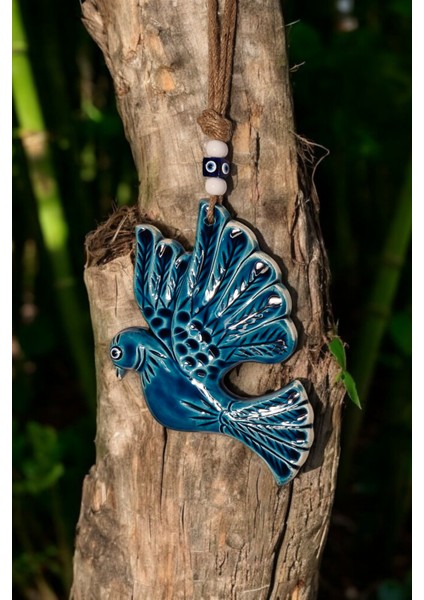 Nazar Boncuklu Seramik Görkemli Kuş Desenli Mavi Beyaz Renk Dekoratifli Çok Amaçlı Süs Eşya 15 x 22 cm fiyatları