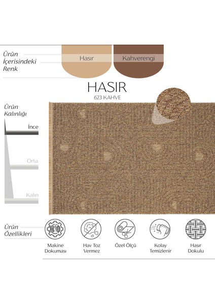 Hasır 623 Kahve Ince Halı Kilim Mutfak Halısı Kesme Halı Oturma Odası Halısı Yazlık Halı