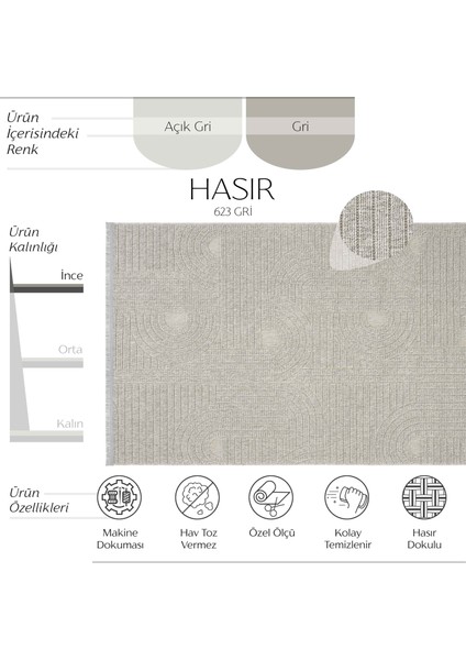 Hasır 623 Gri Ince Halı Kilim Mutfak Halısı Kesme Halı Oturma Odası Halısı Yazlık Halı