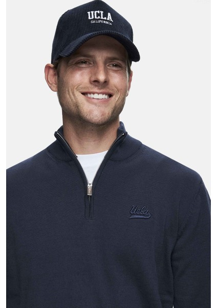 Fred Koyu Lacivert Yarım Fermuarlı Nakışlı Standard Fit Erkek Triko fiyatları