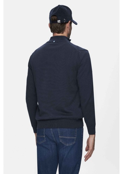 Fred Koyu Lacivert Yarım Fermuarlı Nakışlı Standard Fit Erkek Triko modelleri