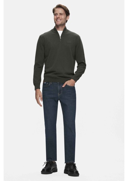 FRED Yeşil Yarım Fermuarlı Dik Yaka Nakışlı Standard Fit Erkek Triko modelleri