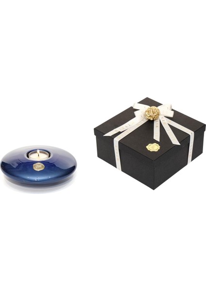 Mavi Golden Glow Cam Mumluk ve Tealight Seti (Dekoratif Sıvama Kutulu)