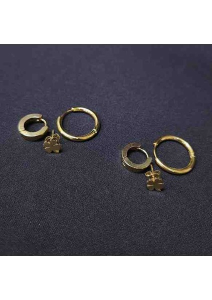 Kadın üçlü çelik gold küpe modelleri