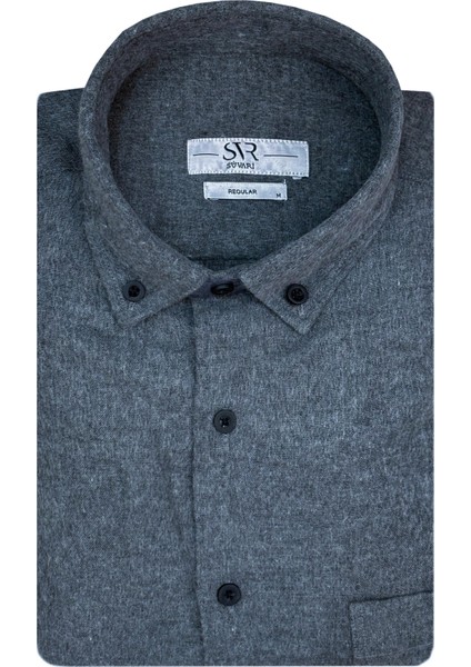 Bol Kesim Cepli Mavi Düz Flanel Kışlık Erkek Gömlek