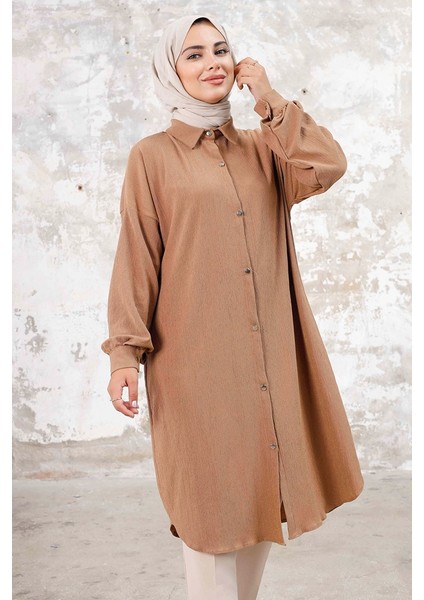 Lisa Boydan Düğmeli Tunik 1249 - Vizon