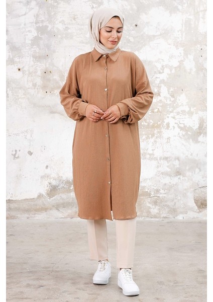 Lisa Boydan Düğmeli Tunik 1249 - Vizon