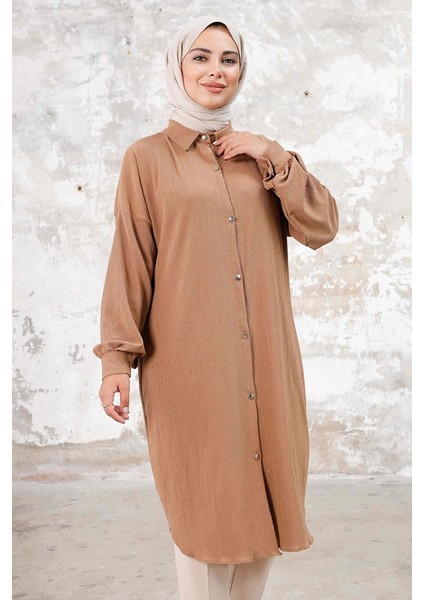 Lisa Boydan Düğmeli Tunik 1249 - Vizon