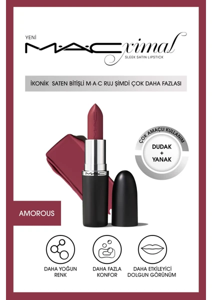 Macximal Sleek Satin Lipstick Ikonik Saten Bitişli Ruj-Amorous 3.5gm