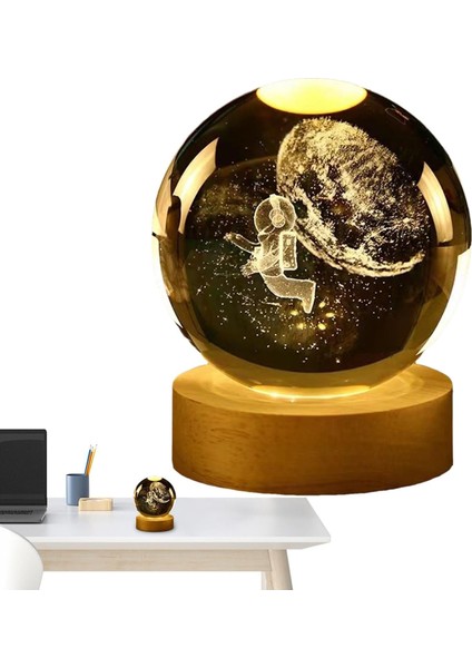 Isme Özel Büyük Boy Işıklı Ahşap Kare Kaideli Ay ve Astronot Temalı Cam Küre 8cm fırsatları