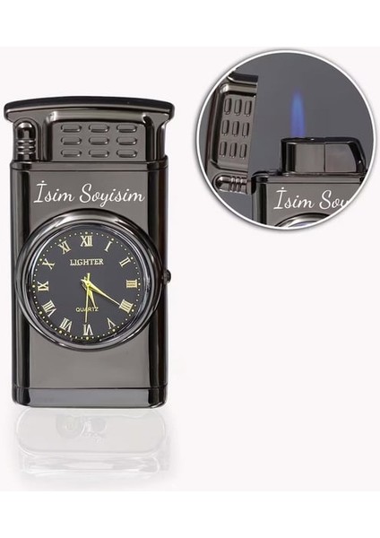 Kişiye Özel Işıklı Saatli Füme Renk Çakmak fiyatları
