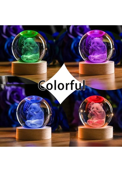Isme Özel Büyük Boy Renkli Işıklı Ahşap Kaideli Panda Temalı Cam Küre 8cm