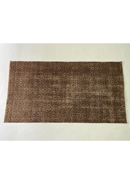 116 x 201 cm Kahverengi El Dokuma Yün Nostaljik Kilim Ender Çiçek Desenli Yün Kilim