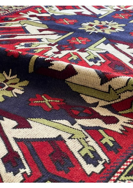 111X215 cm Geometrik Desenli Modern Boho Stili Kırmızı Mavi Renkli El Dokuma Uşak Kilimi modelleri