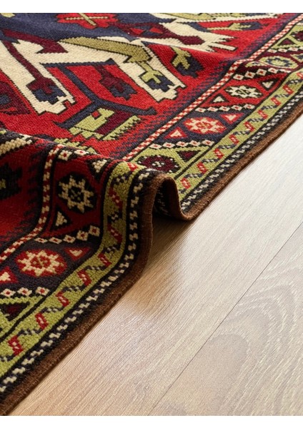 111X215 cm Geometrik Desenli Modern Boho Stili Kırmızı Mavi Renkli El Dokuma Uşak Kilimi fırsatları