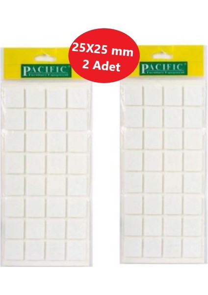 Zemin Koruyucu 25X25 mm Parlak Beyaz EVA Keçe, Ses ve Çizik Önleyici Siyah Mobilya Keçesi 2 Adet