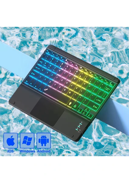 Triline 9.7” Rgb Renkli Aydınlatmalı Ingilizce Bluetooth Klavye 24.5X17.5 cm Ince Slim Şarj Edilebilir