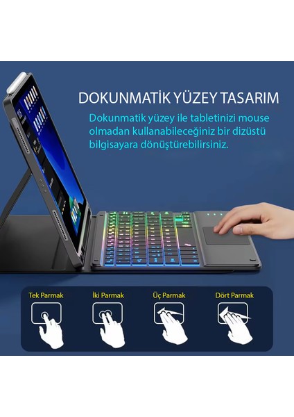 9.7” Rgb Renkli Aydınlatmalı Ingilizce Bluetooth Klavye 24.5X17.5 cm Ince Slim Şarj Edilebilir