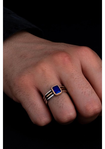 Erkek Gümüş Yüzük - Lacivert Safir Taşlı Ince Kibar Erkek Yüzüğü modelleri