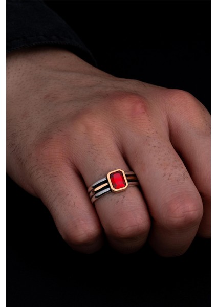 Erkek Gümüş Yüzük - Kırmızı Yakut Taşlı Ince Kibar Erkek Yüzüğü modelleri