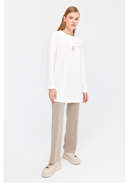 Pike Dokulu Fermuar Detaylı Tunik Ekru fiyatları