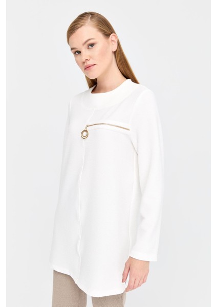 Pike Dokulu Fermuar Detaylı Tunik Ekru modelleri