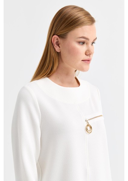 Pike Dokulu Fermuar Detaylı Tunik Ekru fırsatları