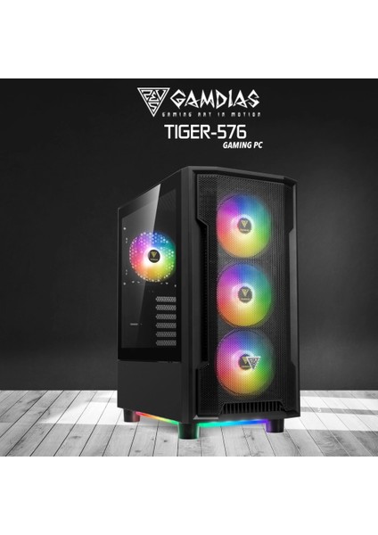 Gamdıas TIGER-576, Ryzen 5 7600, 16GB Ddr5 Ram, 512GB Nvme Ssd, 8gb Gddr5 RX580 Ekran Kartı, 750W Kasa, Free Dos Gamıng Pc