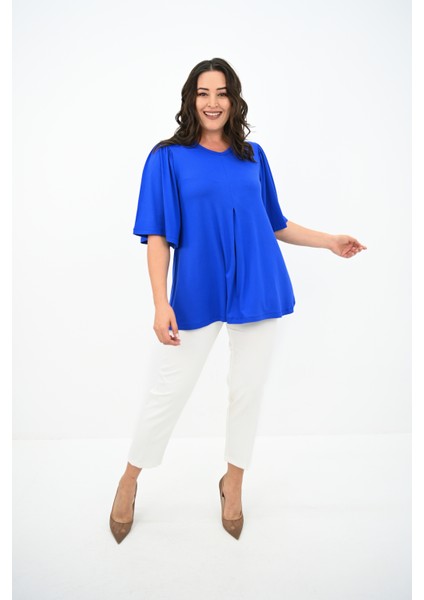 Kadın Büyük Beden Pileli V Yaka Bluz 1847-25 fiyatları