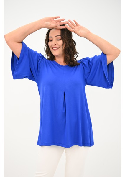 Kadın Büyük Beden Pileli V Yaka Bluz 1847-25 modelleri