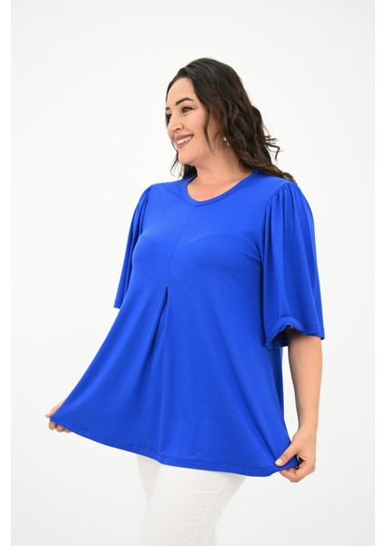 Kadın Büyük Beden Pileli V Yaka Bluz 1847-25 fırsatları