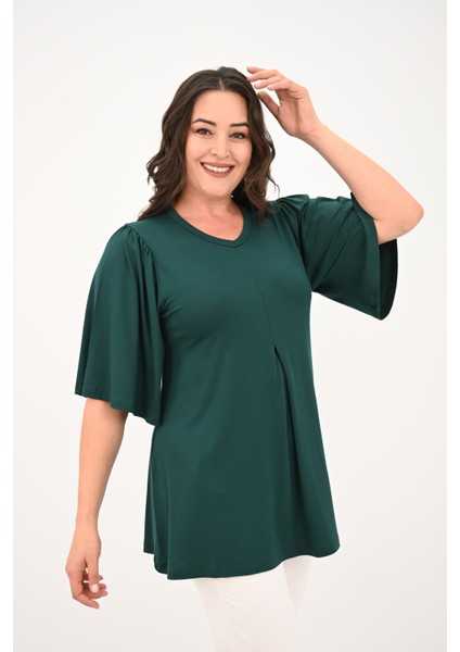 Kadın Büyük Beden Pileli V Yaka Bluz 1847-25 modelleri