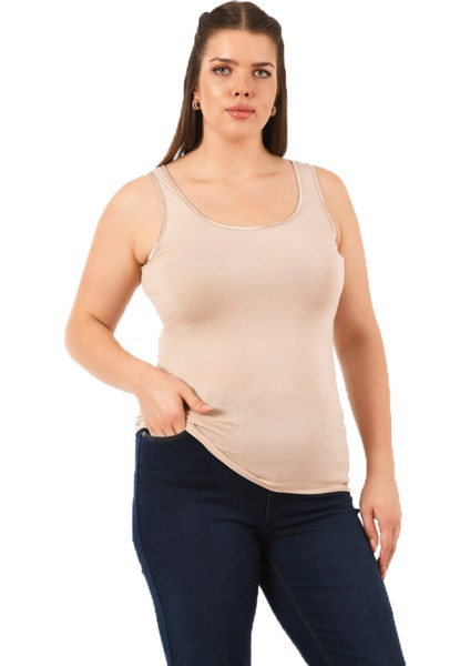 Özkan 25922 Kadın Viskon Esnek Yumuşak Kalın Askılı Yuvarlak Yaka Büyük Beden Örme Atlet