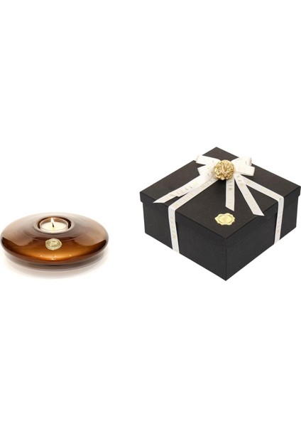 Kahverengi Golden Glow Cam Mumluk ve Tealight Seti (Dekoratif Sıvama Kutulu)