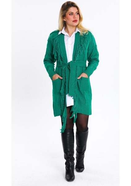 Kadın Saç Örgülü Püsküllü Triko Hırka 019