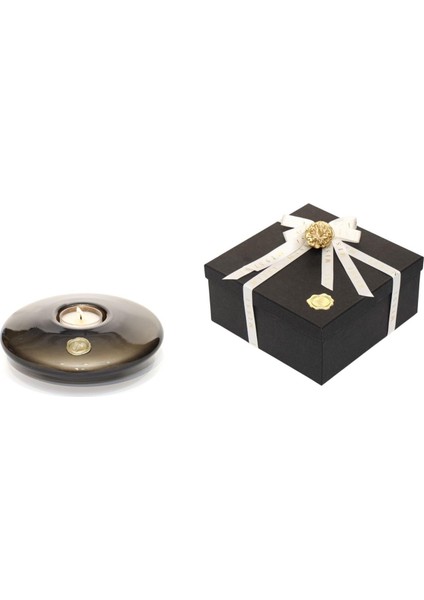 Siyah Golden Glow Cam Mumluk ve Tealight Seti (Dekoratif Sıvama Kutulu)