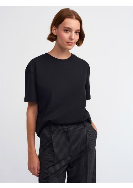 30312 DİLVİN T-SHIRT DEKORATİF DİKİŞLİ BİSİKLET YAKA