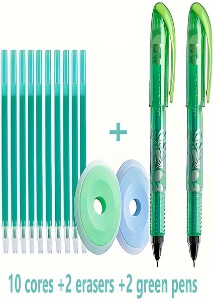 Tcherchı 14 Parça Silinebilir Jel Mürekkep Rollerball Kalem Seti, Dahili Silgili 0,5mm Ince Nokta, Pürüzsüz Yazma Çeşitli Renkler Paketi Yeşil (Yurt Dışından)