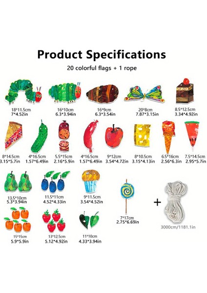 Tcherchı 20 Renkli Bayrak ve 3m Asma Halatlı Tırtıl Temalı Kiraz Kuşu Seti - Sınıf Için Ideal (Yurt Dışından)