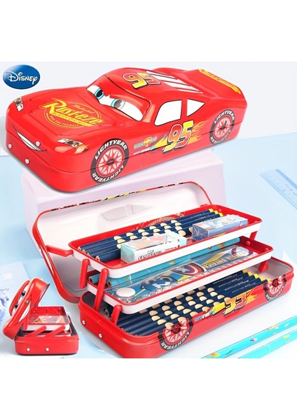 Tcherchı Disney Pixar Cars Şimşek Mcqueen Üç Katmanlı Metal Kalem Kutusu (Yurt Dışından)