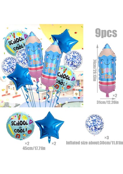Tcherchı 40 Parça Okula Dönüş Folyo Balonlar Kalem Kırtasiye Konfeti Helyum Balon Okul Serin Sınıf Partisi Dekorasyon Seti B (Yurt Dışından)