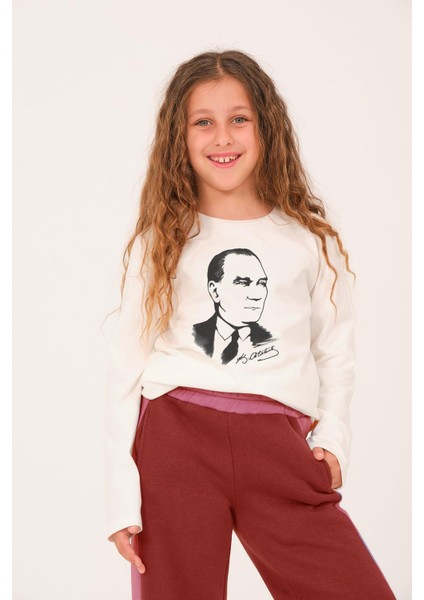 Unisex Çocuk Atatürk Baskılı Uzun Kollu T-Shirt - Beyaz fiyatları