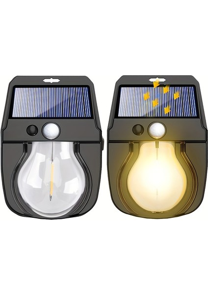 Dış ve Iç Mekan Için 2 Parça Set Güneş Enerjili Tungsten LED Duvar Lambaları Siyah (Yurt Dışından)