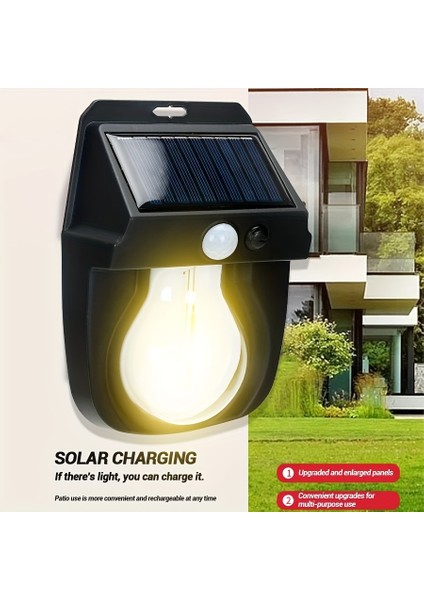 Dış ve Iç Mekan Için 2 Parça Set Güneş Enerjili Tungsten LED Duvar Lambaları Siyah (Yurt Dışından)