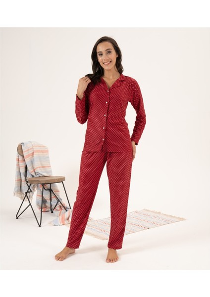 Puantiye Desen Önden Düğmeli Süet Kadın Pijama Takım fiyatları