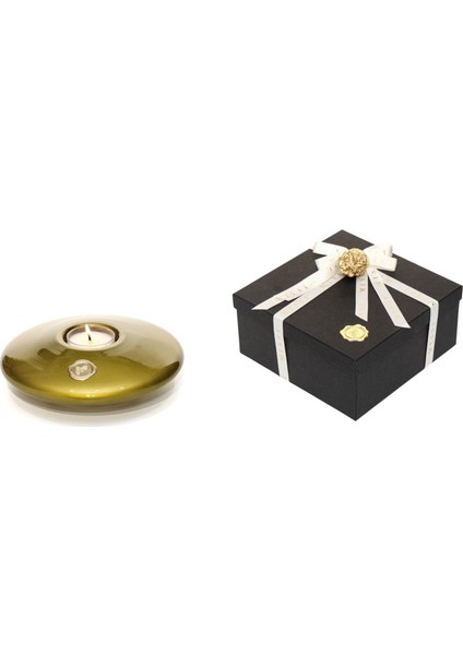 Yeşil Golden Glow Cam Mumluk ve Tealight Seti (Dekoratif Sıvama Kutulu)