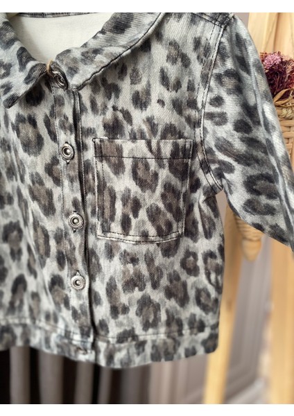 Babyaden Leopar Desenli Pamuklu Yumuşacık Mevsimlik Kız Çocuk Jean Ceket modelleri