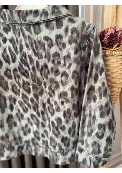 Babyaden Leopar Desenli Pamuklu Yumuşacık Mevsimlik Kız Çocuk Jean Ceket indirimleri