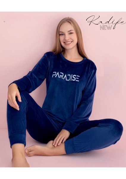 Kadın Kışlık Bisiklet Yaka Kadife Pijama Takımı 3017L - 1 Adet